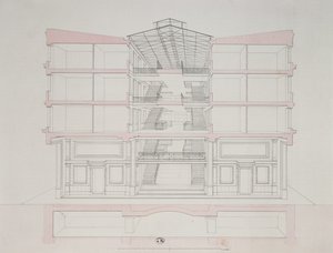 مقطع عرضي لمنزل في نابليون لتطوير المساكن ، 58 rue Rochechouart ، باريس ، 1849 بواسطة المدرسة الفرنسية