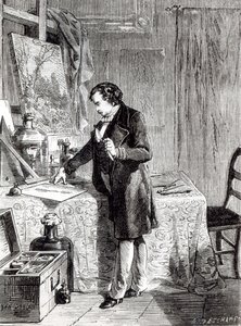 يكتشف داجير حساسية ضوء يوديد الفضة في عام 1831 بواسطة المدرسة الفرنسية