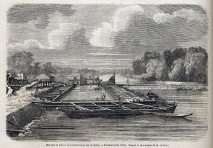 اندلع السد على نهر السين في SURESNES عام 1866 - نقش - Le Monde Illustré 1866 بواسطة المدرسة الفرنسية