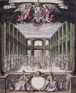 الرقص في حديقة رسمية ، من مجموعة بعنوان Les Menus Plaisirs du Roi (قلم وحبر ومرحاض على ورق) بواسطة المدرسة الفرنسية