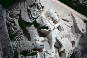 ديفيد يقتل الأسد (تفاصيل تاج) حوالي 1130 (حجر) بواسطة المدرسة الفرنسية