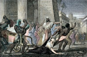 مقتل هيباتيا على يد أتباع بطريرك الإسكندرية ، كيرلس ، نهاية القرن التاسع عشر (نقش) بواسطة المدرسة الفرنسية