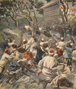 هزيمة شعب ساكالافا ، مدغشقر ، رسم توضيحي من Le Petit Journal: Supplement illustre ، 3 أبريل 1898 بواسطة المدرسة الفرنسية