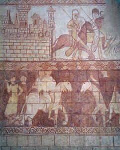 رحيل الفرسان الصليبيين فرسان الهيكل في 1163 من القلعة السورية Krak des Chevaliers لمعركة بوكيه بواسطة المدرسة الفرنسية