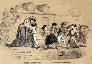 وصف الحواس الخمس: اللمس ، أم تحضن طفلها من أجل الاتصال الأمومي ولعبة كولين-أيلارد. لوحة "" Les cinq sens "في" "تعليمات les Recreations" "لوحة Synoptique بواسطة Jules Delbruck ، نقش من عام 1860. خاص بواسطة المدرسة الفرنسية