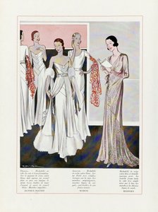 تصميم لفساتين السهرة من قبل Depouy-Magnin و Worth و Redfern، pub. 1931 طباعة حجرية ملونة. بواسطة المدرسة الفرنسية