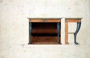 تصميم لطاولة كونسول Directoire ، c.1795 (قلم وحبر بألوان مائية على ورق) بواسطة المدرسة الفرنسية