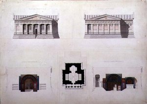 تصميم ضريح على طراز النهضة اليونانية ، 1835 (قلم وحبر مع ألوان مائية على ورق) بواسطة المدرسة الفرنسية