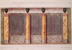 تصميم لواجهة متجر جزار ، من سلسلة تصور أفضل المباني التجارية المزخرفة في باريس ، حوالي 1810 (لون ليثو) بواسطة المدرسة الفرنسية