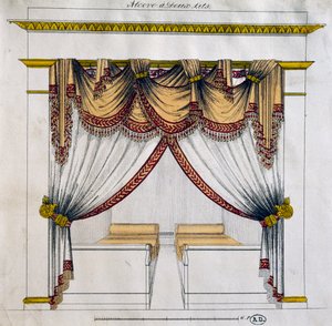 تصميم الكوة بسريرين (فترة الإمبراطورية الأولى) ، رسم توضيحي ، فرنسا بواسطة المدرسة الفرنسية
