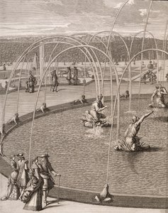 تفاصيل نافورة ديانا وأبولو في فرساي ، من 'Les Plans، Profils et Elevations des Ville et Chateau de Versailles' ، المنشور حوالي عام 1715 (نقش) بواسطة المدرسة الفرنسية
