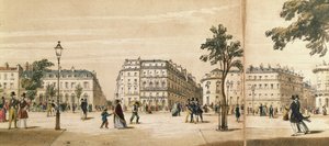 Detail of a panorama of the Boulevard des Italiens, c.1840 (colour litho) بواسطة المدرسة الفرنسية