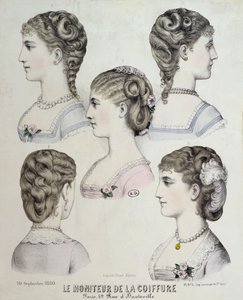 تسريحات مختلفة ، لوحة من Le Moniteur de la Coiffure ، 1880 بواسطة المدرسة الفرنسية