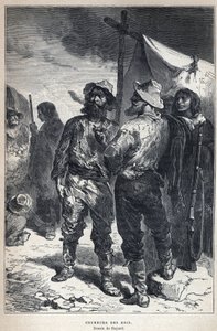 تم الاكتشاف من كندا: coureur des bois (منخرط في تجارة الفراء مع الهنود الحمر). رسم بايارد. نقش من نهاية القرن التاسع عشر في "La nouvelle France" ليوجين جوينين. بواسطة المدرسة الفرنسية