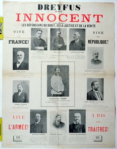 Dreyfus est Innocent ، ملصق مع صور المدافعين عنه ، أواخر القرن التاسع عشر