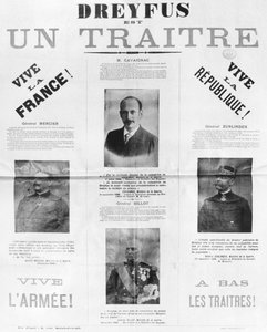 Dreyfus est un traitre ، ملصق مع صور منتقديه ، أواخر القرن التاسع عشر