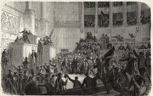 دوقة أورليانز في Chambre des Deputes (1848) ، باريس ، فرنسا - ثورة 1848 - دوقة أورليانز في غرفة المندوبين في باريس في وقت إعلان الجمهورية "(هيلين دي ميكليمبور شفيرين ، دوقة أورليانز ثلاثي بواسطة المدرسة الفرنسية