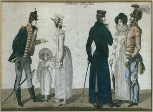 أزياء إنجليزية ، صورة توضيحية من Le Bon Genre ، أوائل القرن التاسع عشر (نقش الألوان) بواسطة المدرسة الفرنسية