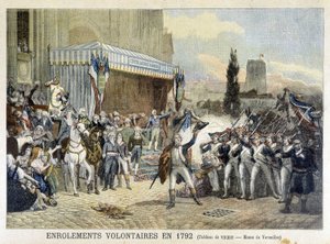 التحاق المتطوعين عام 1792 (نقش ملون) بواسطة المدرسة الفرنسية