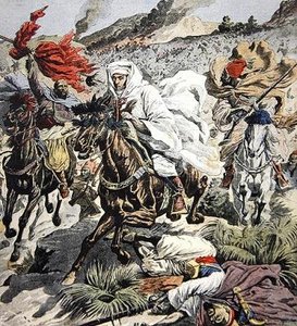 هروب السلطان عبد العزيز من المغرب ، صورة توضيحية من لو بيتيت جورنال ، 6 سبتمبر 1908 بواسطة المدرسة الفرنسية