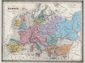 أوروبا عام 814 - إمبراطوريات الغرب والشرق - لوحة مستخرجة من "" الأطلس العالمي للجغرافيا القديمة والحديثة لاستخدام المدارس السكنية "بقلم فويليمين - حوالي عام 1845 بواسطة المدرسة الفرنسية