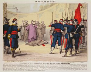 إعدام رئيس أساقفة باريس ، Monseigneur Darboy ، خلال كومونة باريس ، 1871 (نقش الألوان) بواسطة المدرسة الفرنسية