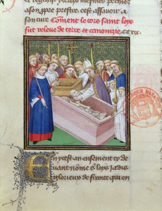 استخراج الجثث وتجنيد القديس لويس (1215-70) في عام 1297 ، من Les Grandes Chroniques de France بواسطة المدرسة الفرنسية