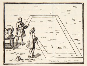 تجربة le Monnier على سرعة الكهرباء ، 1751 ، نسخة بوريس ميستشيرسكي (ت 1957) التوضيح من Histoire de la Nation Française ، علوم ، المجلدان الأول والثاني ، بقلم غابرييل هانوتاو (185) بواسطة المدرسة الفرنسية
