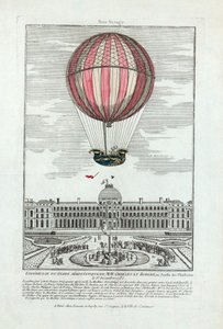 تجربة الكرة الأرضية الهوائية من MM. تشارلز وروبرت في Jardin des Thuileries في 1 ديسمبر 1783 ، حانة. 1783 (نقش ملون يدويًا) بواسطة المدرسة الفرنسية