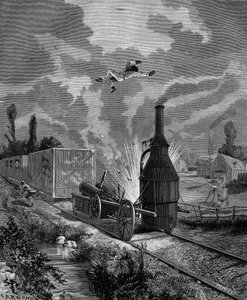 انفجار مرجل إحدى القاطرات البخارية الأمريكية الأولى ، في يونيو 1831 ("الصديق المفضل"). في "التاريخ الشعبي للعلوم والاختراعات والاكتشافات من القرون الأولى حتى يومنا هذا" بقلم Bitard Adolphe 1880. بواسطة المدرسة الفرنسية
