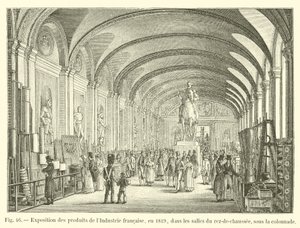 معرض منتجات الصناعة الفرنسية عام 1819 في قاعات الطابق الأرضي تحت الرواق بواسطة المدرسة الفرنسية