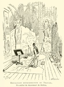 Exposition retrospective du Travail, un atelier de decorateur de theatre (engraving) بواسطة المدرسة الفرنسية