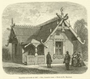 المعرض العالمي لعام 1867 ، إيسبا ، كوخ روسي (نقش) بواسطة المدرسة الفرنسية