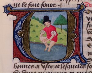 F.27v Leeching ، من Traite de Medecine بواسطة Aldebrande de Florence ، 1356 بواسطة المدرسة الفرنسية