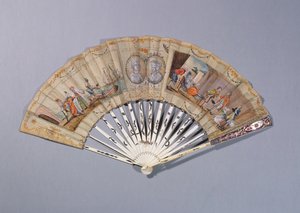مروحة مع رسوم توضيحية من كونتيسة كاليوسترو ، c.1786 (الغواش على الورق والعاج) بواسطة المدرسة الفرنسية