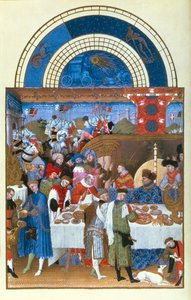 Fascimile of January: مشهد مأدبة من قبل الإخوة ليمبورغ ، من Tres Riches Heures du Duc de Berry (للأصل انظر 8433) بواسطة المدرسة الفرنسية