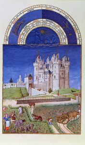 Fascimile of September: حصاد العنب من قبل الإخوة Limbourg ، من Tres Riches Heures du Duc de Berry (للأصل انظر 8441) بواسطة المدرسة الفرنسية