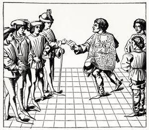أزياء وطريقة ملك الأسلحة ، من Tournois du roy Rene ، صورة توضيحية من العلوم والأدب في العصور الوسطى وعصر النهضة ، كتبها ونقشها Paul Lacroix ، 1878 (engravin بواسطة المدرسة الفرنسية