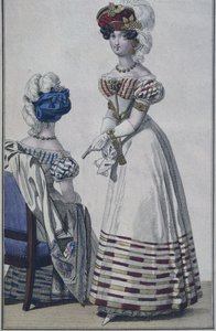 لوحة الموضة ، باريس ، رسم توضيحي من Le Petit Courrier des Dames ، c.1820 (نقش ملون) بواسطة المدرسة الفرنسية