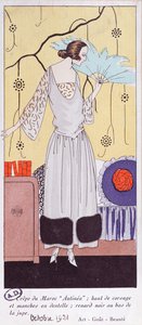 لوحة أزياء تصور مروحة مصنوعة من الريش ، من Art ، Gout ، Beaute ، 1921 ، (طباعة pochoir) بواسطة المدرسة الفرنسية