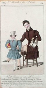 لوحة أزياء تصور أزياء أب وابنه ، إعلان عن "Petit Courrier des Dames" بواسطة المدرسة الفرنسية