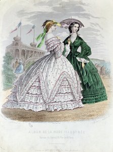 السيدات الباريسيات المألوفات على شاطئ البحر ، 1861 (نقش الألوان) بواسطة المدرسة الفرنسية