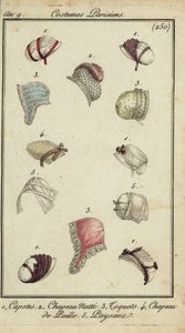Fashionable hats of 1800 (handcoloured copperplate engraving) بواسطة المدرسة الفرنسية