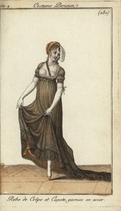 Fashionable woman in nipple-revealing crepe dress بواسطة المدرسة الفرنسية