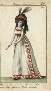 Fashionable woman with fan in huge hairstyle and hat بواسطة المدرسة الفرنسية
