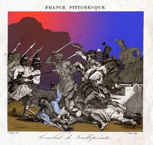 Fight in Madagascar. (engraving around 1850) بواسطة المدرسة الفرنسية
