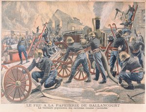رجال إطفاء يقاتلون حريقًا في مصنع للورق في بالانكورت ، من لو بيتيت جورنال ، 1905 بواسطة المدرسة الفرنسية