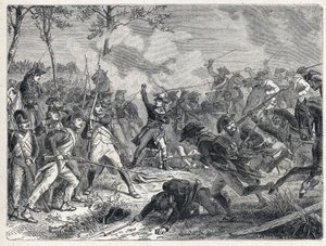 التحالف الأول: لازاروس نيكولا مارغريت كارنوت (1753-1823) أثناء معركة واتينييس ضد القوات الفرنسية للجيش النمساوي في 16 أكتوبر 1793. بواسطة المدرسة الفرنسية