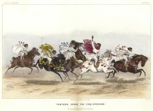 خمسة قرود بالملابس على ظهور الخيل