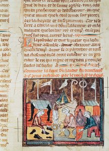Fol.122v التجار في معرض Lendit بالقرب من St. Denis ، من Grandes Chroniques de France ، 1375-79 بواسطة المدرسة الفرنسية
